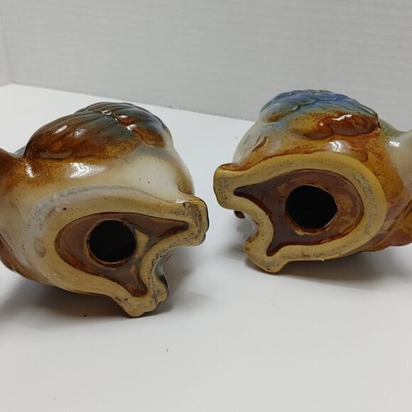 2Pcs Vintage Ceramic Robin Brown, Blue Glazed Bird Figurine Bird Feeder Garden - Picture 5 of 6